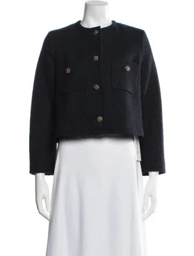 Pre-owned Ba&sh Tweed Pattern Jacket In Blue