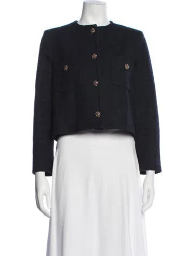 Pre-owned Ba&sh Tweed Pattern Jacket In Blue