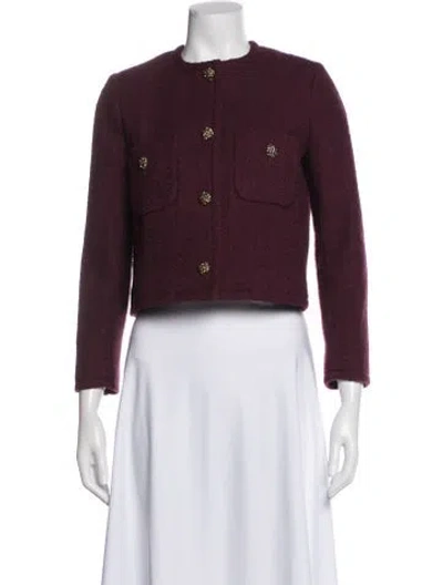 Pre-owned Ba&sh Tweed Pattern Jacket In Burgundy