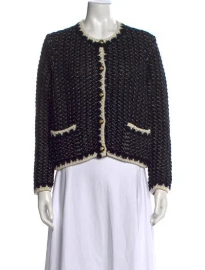 Pre-owned Ba&sh Tweed Pattern Open Front Sweater In Black