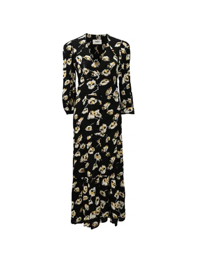 Pre-owned Ba&sh Ullia Floral-print Midi Dress In Black