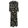 Ba&sh Ba & Sh Ullia Gathered Floral-print Satin-jacquard Midi Dress In Black Viscose In Black