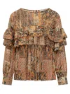 Ba&sh Floral-pattern Ruffled-detail Blouse In Brown