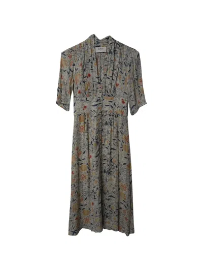 Pre-owned Ba&sh V-neck Floral-print Midi Dress In Gray