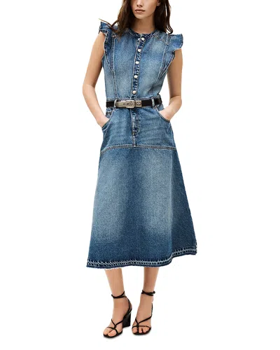 Ba&sh Ba & Sh Vayea Ruffle Sleeve Denim Midi Dress