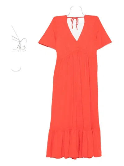 Ba&sh Victoria Tie-neck Tiered Dress In Orange