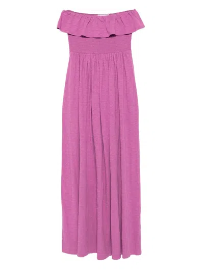 Ba&sh Viky Off-shoulder Smocked Dress In Pink
