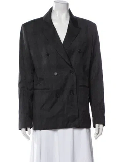 Pre-owned Ba&sh Virgin Wool Plaid Print Blazer In Gray