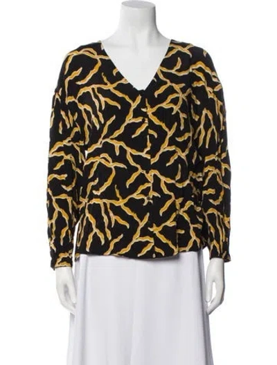 Pre-owned Ba&sh Virgin Wool Printed Blouse In Black