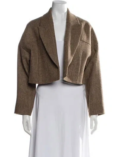 Pre-owned Ba&sh Virgin Wool Tweed Pattern Blazer In Brown