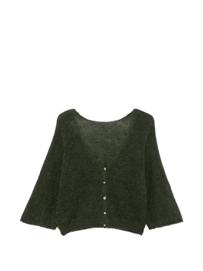 Ba&sh V-neck Crystal-button Cardigan In Green