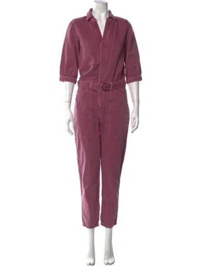 Pre-owned Ba&sh V-neck Jumpsuit In Burgundy