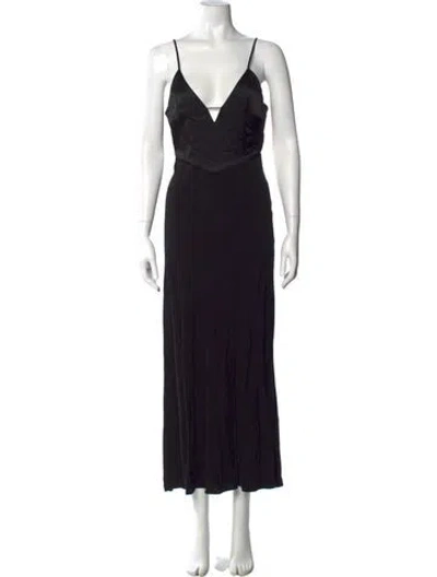 Pre-owned Ba&sh V-neck Long Dress In Black