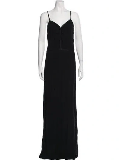 Pre-owned Ba&sh V-neck Long Dress In Black