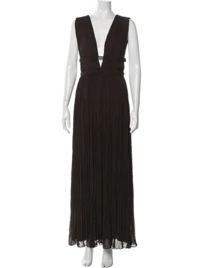 Pre-owned Ba&sh V-neck Long Dress In Brown