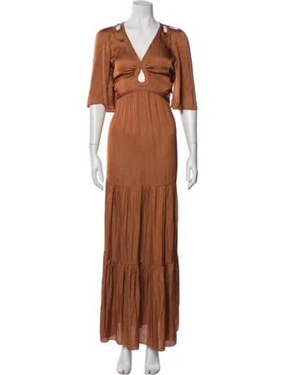 Pre-owned Ba&sh V-neck Long Dress In Brown