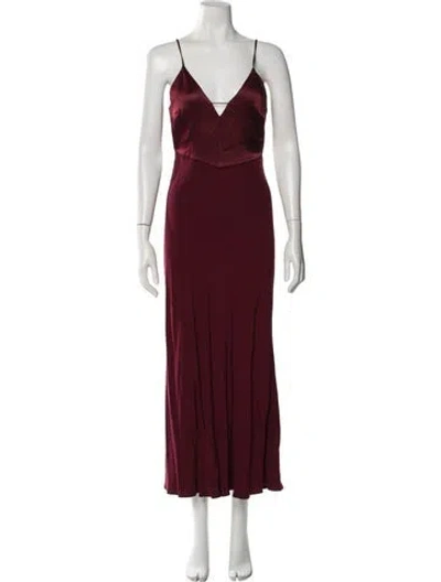 Pre-owned Ba&sh V-neck Long Dress In Burgundy