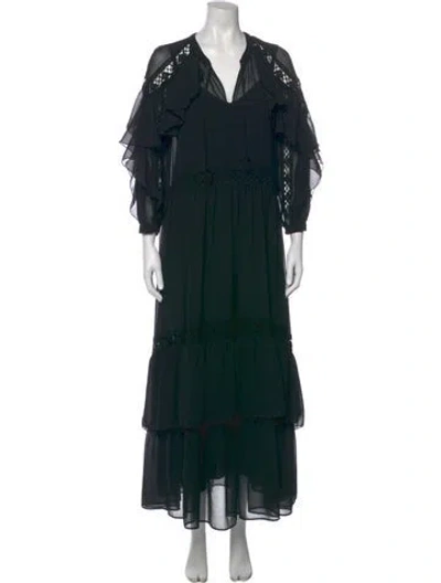 Pre-owned Ba&sh V-neck Long Dress In Green