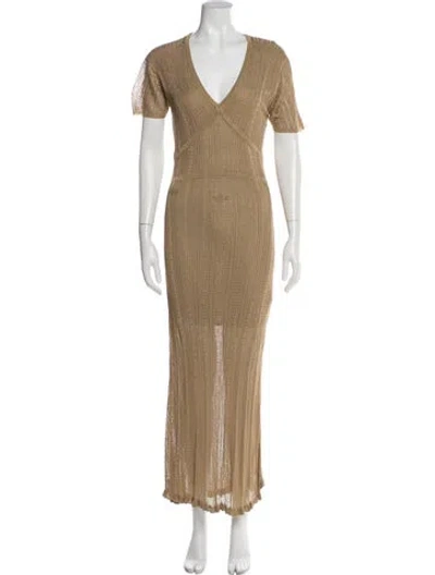 Pre-owned Ba&sh V-neck Long Dress In Neutral