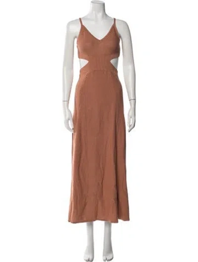 Pre-owned Ba&sh V-neck Long Dress In Neutral