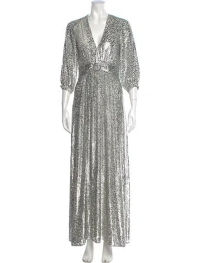 Pre-owned Ba&sh V-neck Long Dress In Silver