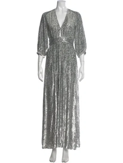 Pre-owned Ba&sh V-neck Long Dress In Silver