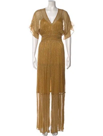Pre-owned Ba&sh V-neck Long Dress W/ Tags In Yellow