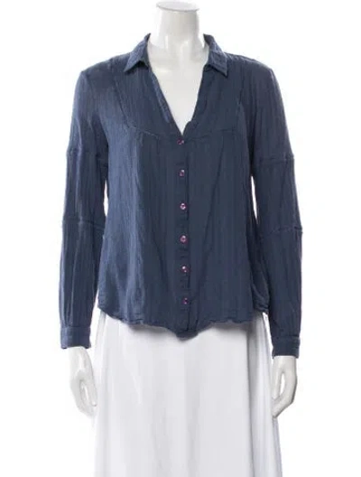 Pre-owned Ba&sh V-neck Long Sleeve Blouse In Blue