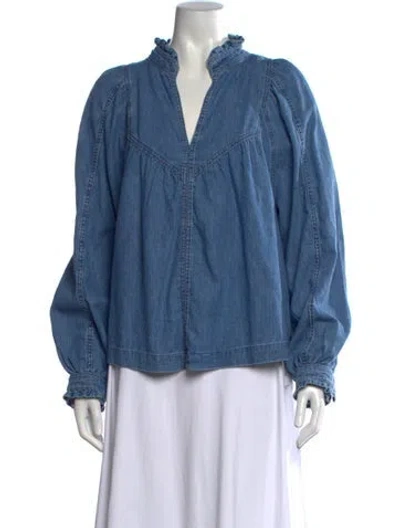 Pre-owned Ba&sh V-neck Long Sleeve Blouse In Blue