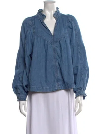 Pre-owned Ba&sh V-neck Long Sleeve Blouse In Blue