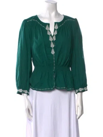 Pre-owned Ba&sh V-neck Long Sleeve Blouse In Green