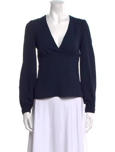 Pre-owned Ba&sh V-neck Long Sleeve Blouse W/ Tags In Blue