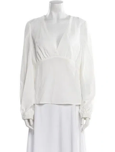 Pre-owned Ba&sh V-neck Long Sleeve Blouse In White
