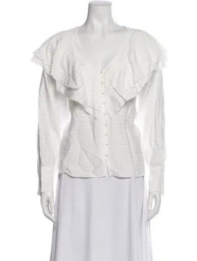 Pre-owned Ba&sh V-neck Long Sleeve Blouse In White