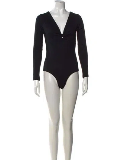 Pre-owned Ba&sh V-neck Long Sleeve Bodysuit W/ Tags In Black