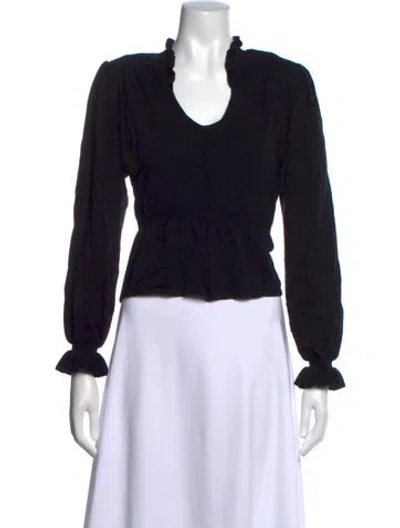 Pre-owned Ba&sh V-neck Long Sleeve Top In Black