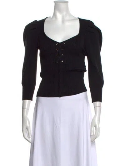 Pre-owned Ba&sh V-neck Long Sleeve Top In Black