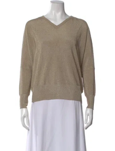 Pre-owned Ba&sh V-neck Long Sleeve Top In Gold