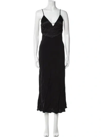 Pre-owned Ba&sh V-neck Midi Length Dress In Black