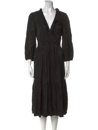 Pre-owned Ba&sh V-neck Midi Length Dress In Black