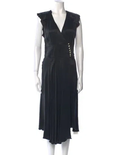 Pre-owned Ba&sh V-neck Midi Length Dress In Black