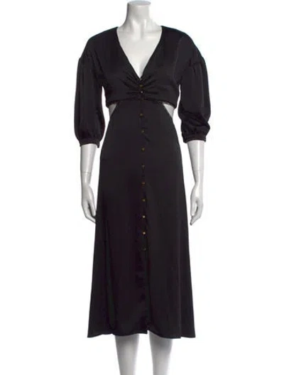 Pre-owned Ba&sh V-neck Midi Length Dress In Black