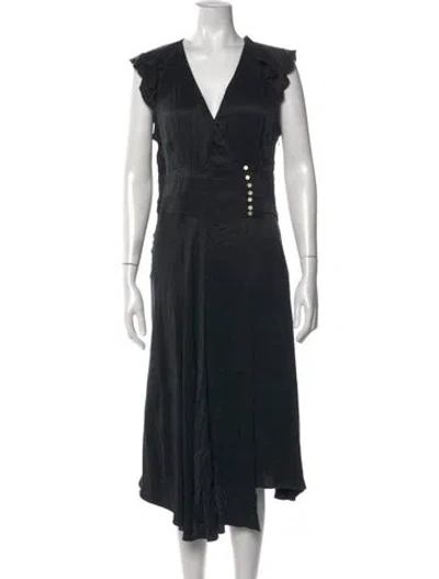 Pre-owned Ba&sh V-neck Midi Length Dress In Black