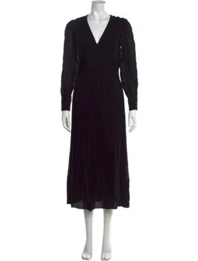 Pre-owned Ba&sh V-neck Midi Length Dress In Black