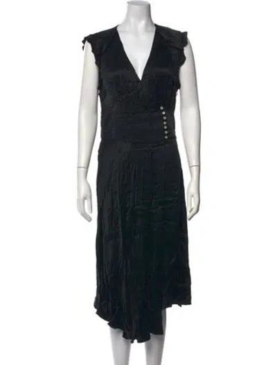 Pre-owned Ba&sh V-neck Midi Length Dress In Black