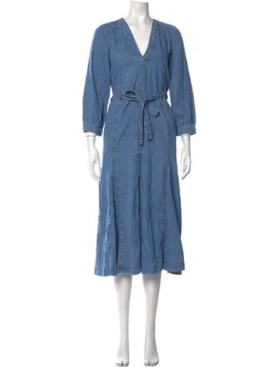Pre-owned Ba&sh V-neck Midi Length Dress In Blue