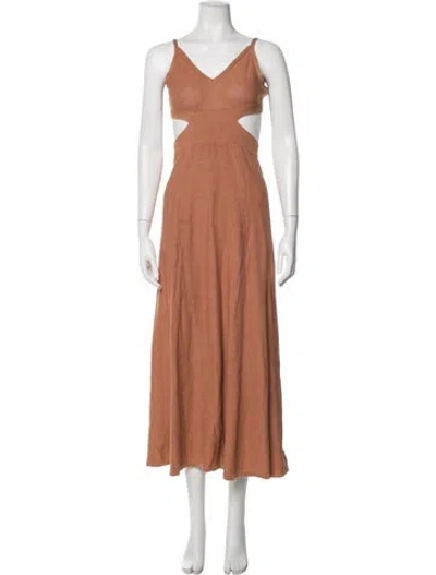 Pre-owned Ba&sh V-neck Midi Length Dress In Brown