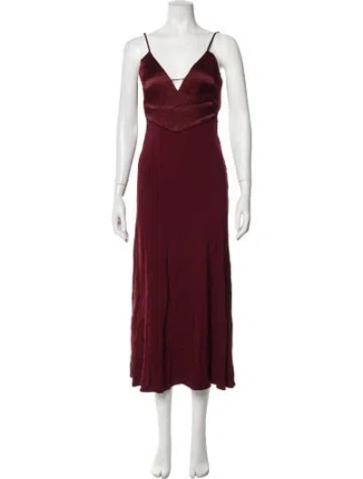 Pre-owned Ba&sh V-neck Midi Length Dress In Burgundy