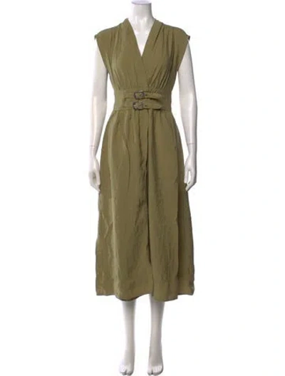 Pre-owned Ba&sh V-neck Midi Length Dress In Green