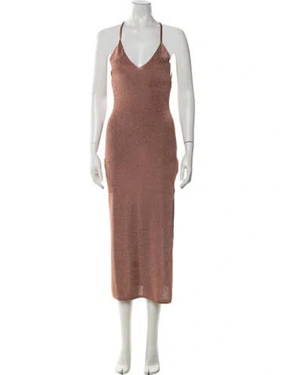 Pre-owned Ba&sh V-neck Midi Length Dress In Metallic/orange